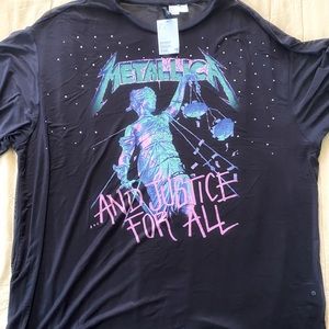Oversized Mesh Metallica T-Shirt with rhinestones